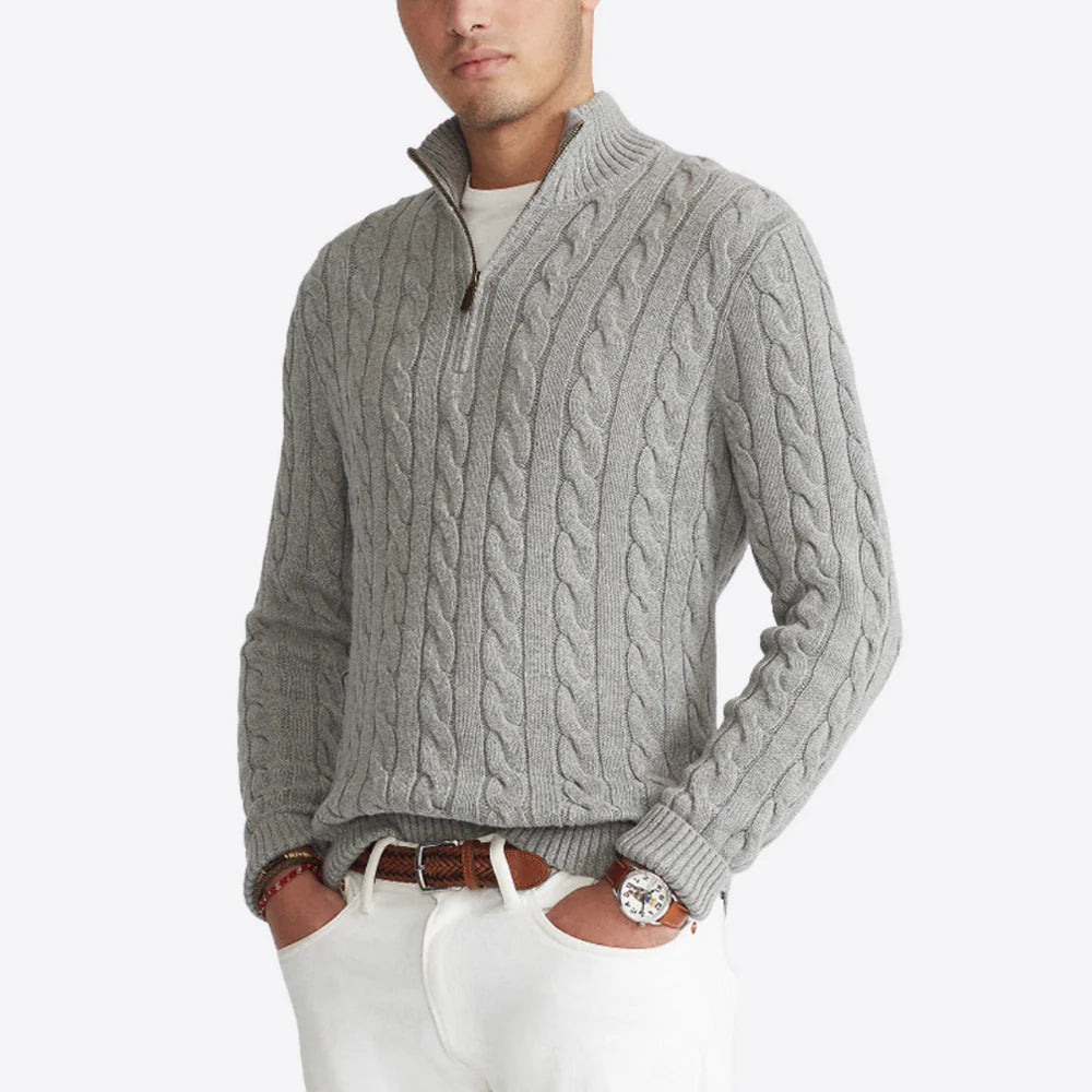 100% CASHMERE WOVEN HALF ZIP