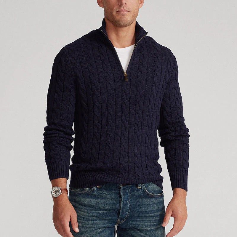 100% CASHMERE WOVEN HALF ZIP