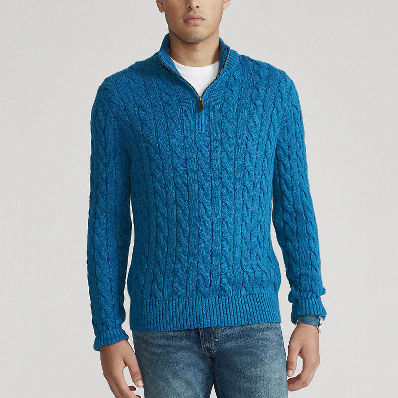 100% CASHMERE WOVEN HALF ZIP