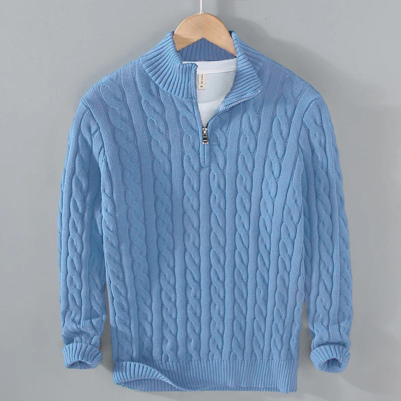 100% CASHMERE WOVEN HALF ZIP