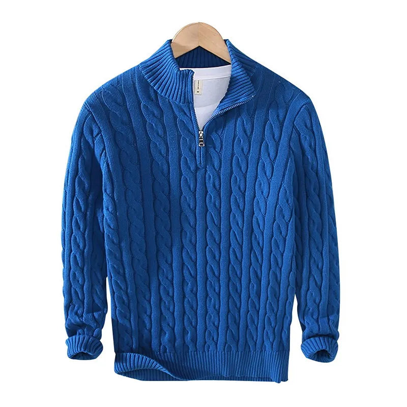 100% CASHMERE WOVEN HALF ZIP