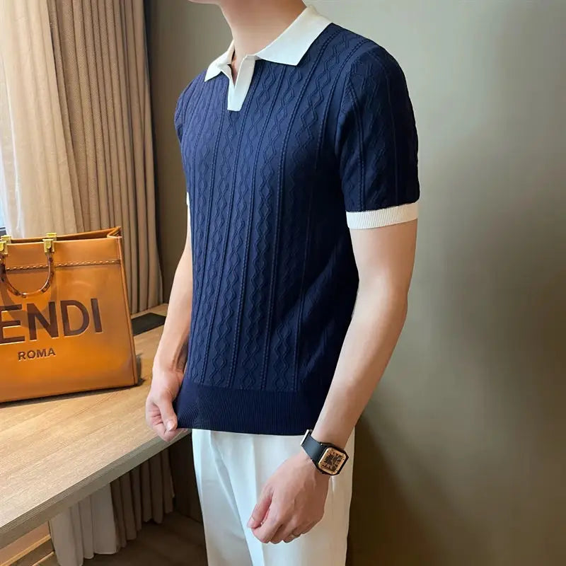 Spring Summer Fashion Flip Neck Tees Knitted