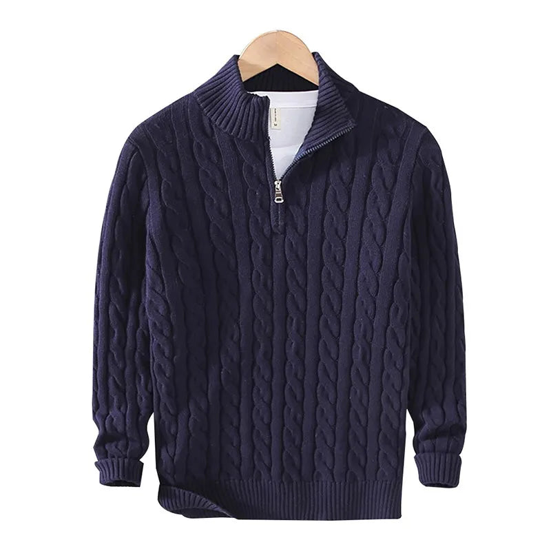 100% CASHMERE WOVEN HALF ZIP