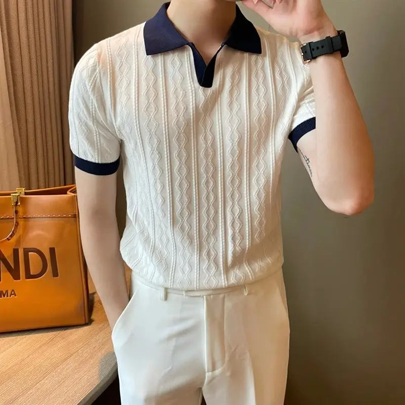 Spring Summer Fashion Flip Neck Tees Knitted