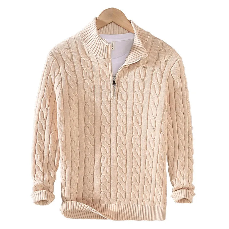 100% CASHMERE WOVEN HALF ZIP