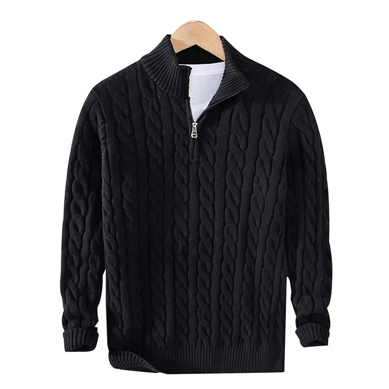 100% CASHMERE WOVEN HALF ZIP